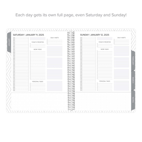 Saturday and Sunday daily layouts in daily Q1 2025 Amplify Planner, showing full-day spreads for weekends.
