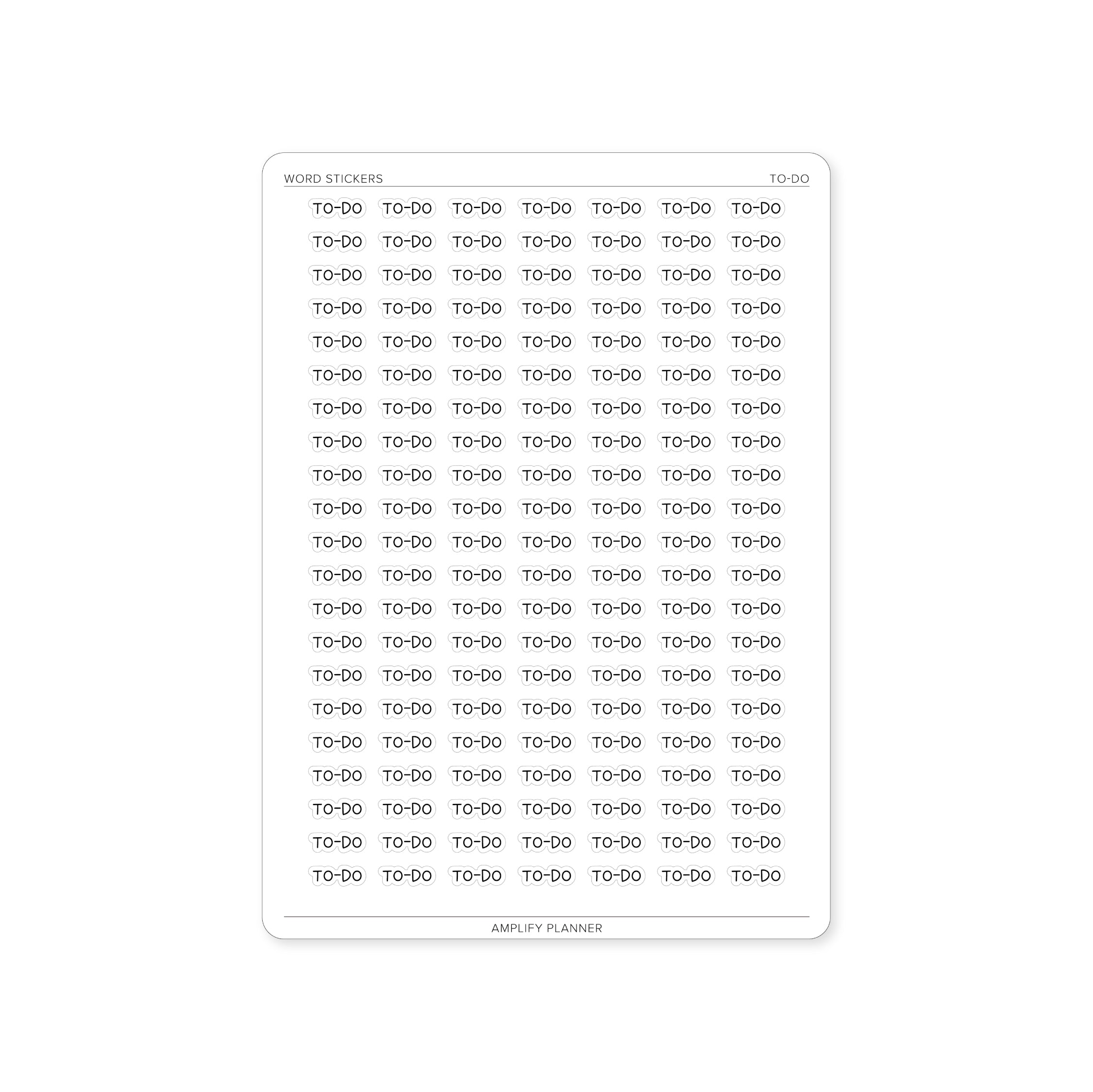To-Do Word Stickers sheet featuring 147 stickers with handwritten 'TO-DO' design, perfect for task organization in planners.