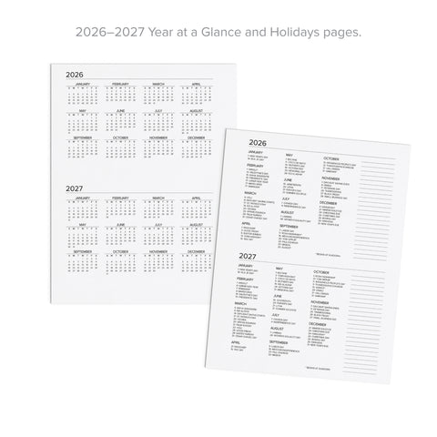 2026-2027 Year at a Glance and Holidays pages from the Daily Printable Planner by Amplify Planner.
