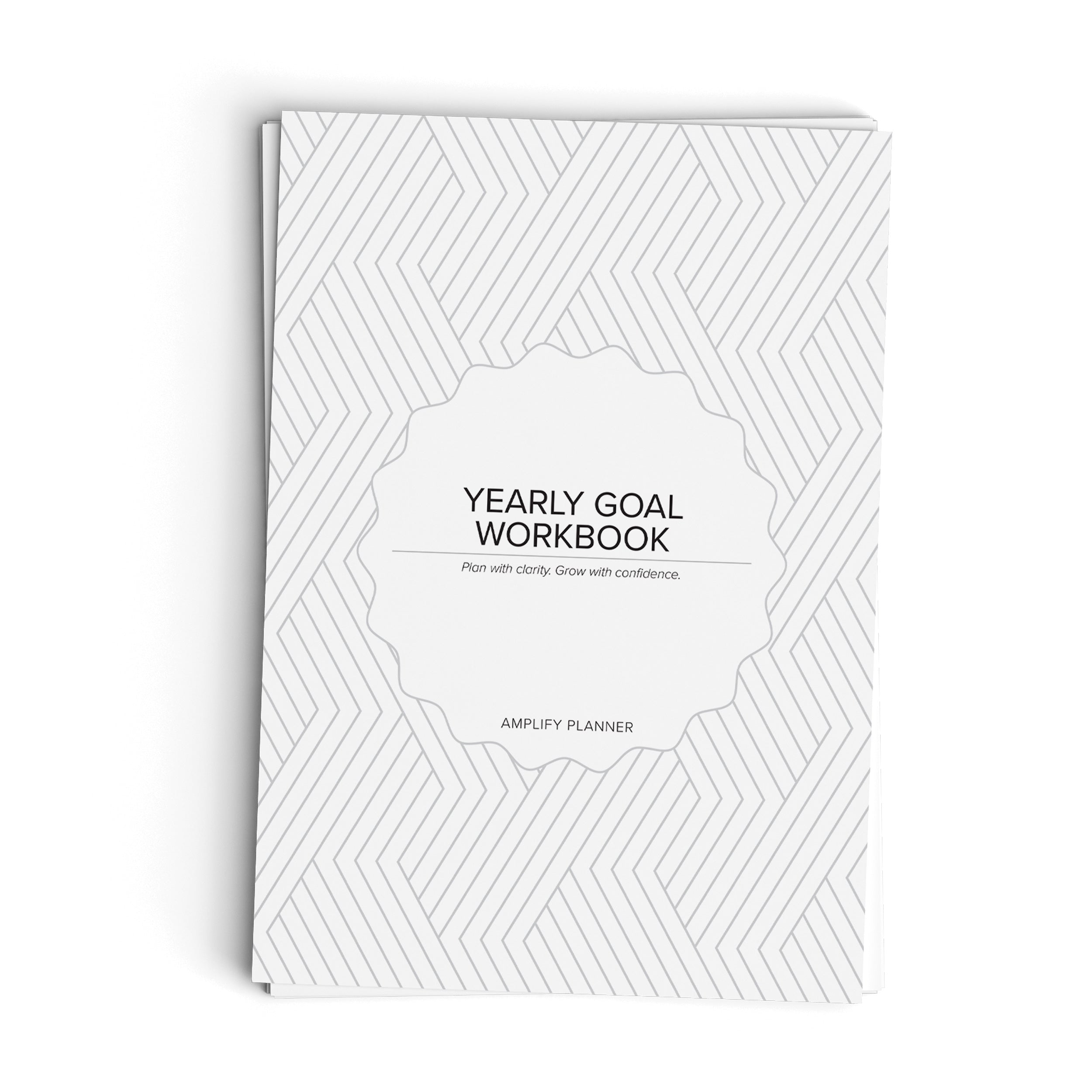 Yearly Goal Workbook cover featuring a modern design, inviting users to plan with clarity and grow with confidence.